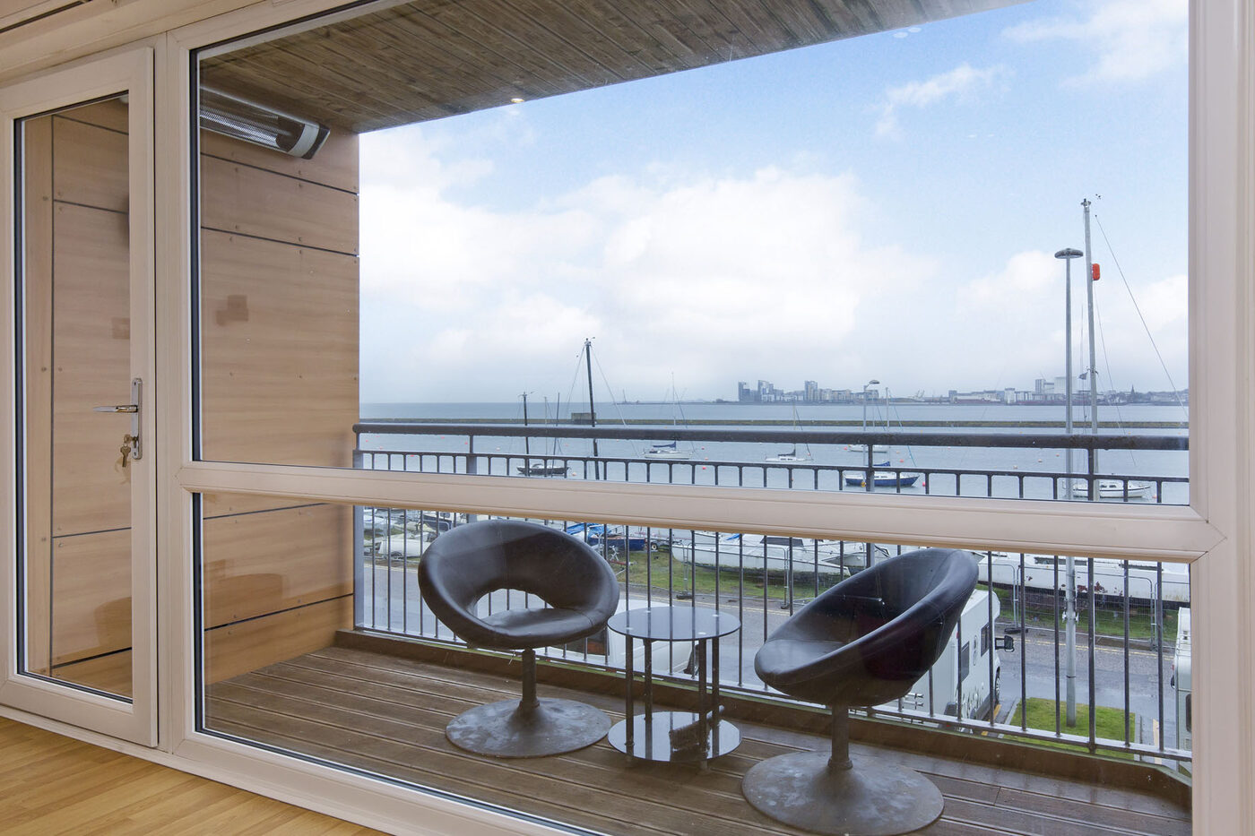 Balcony with harbour view